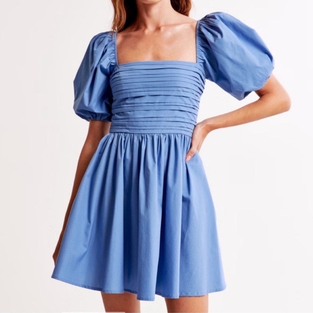 Abercrombie & Fitch Emerson Poplin Mini Dress Size XS P Puff Sleeve Powder Blue